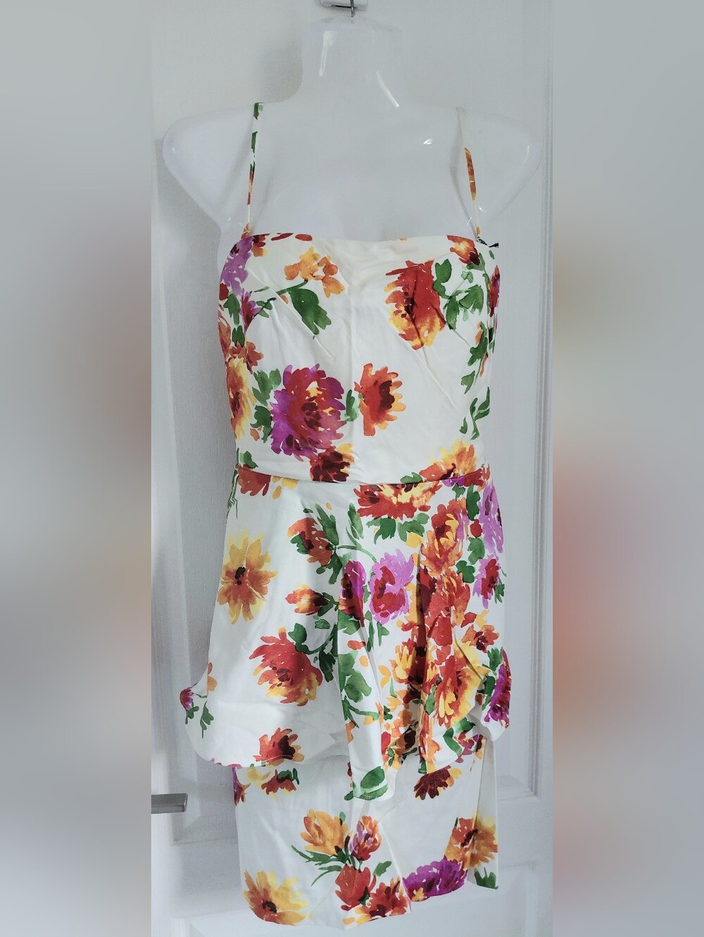Betsey Johnson White Strapless Floral Sundress with Multicolor Blooms